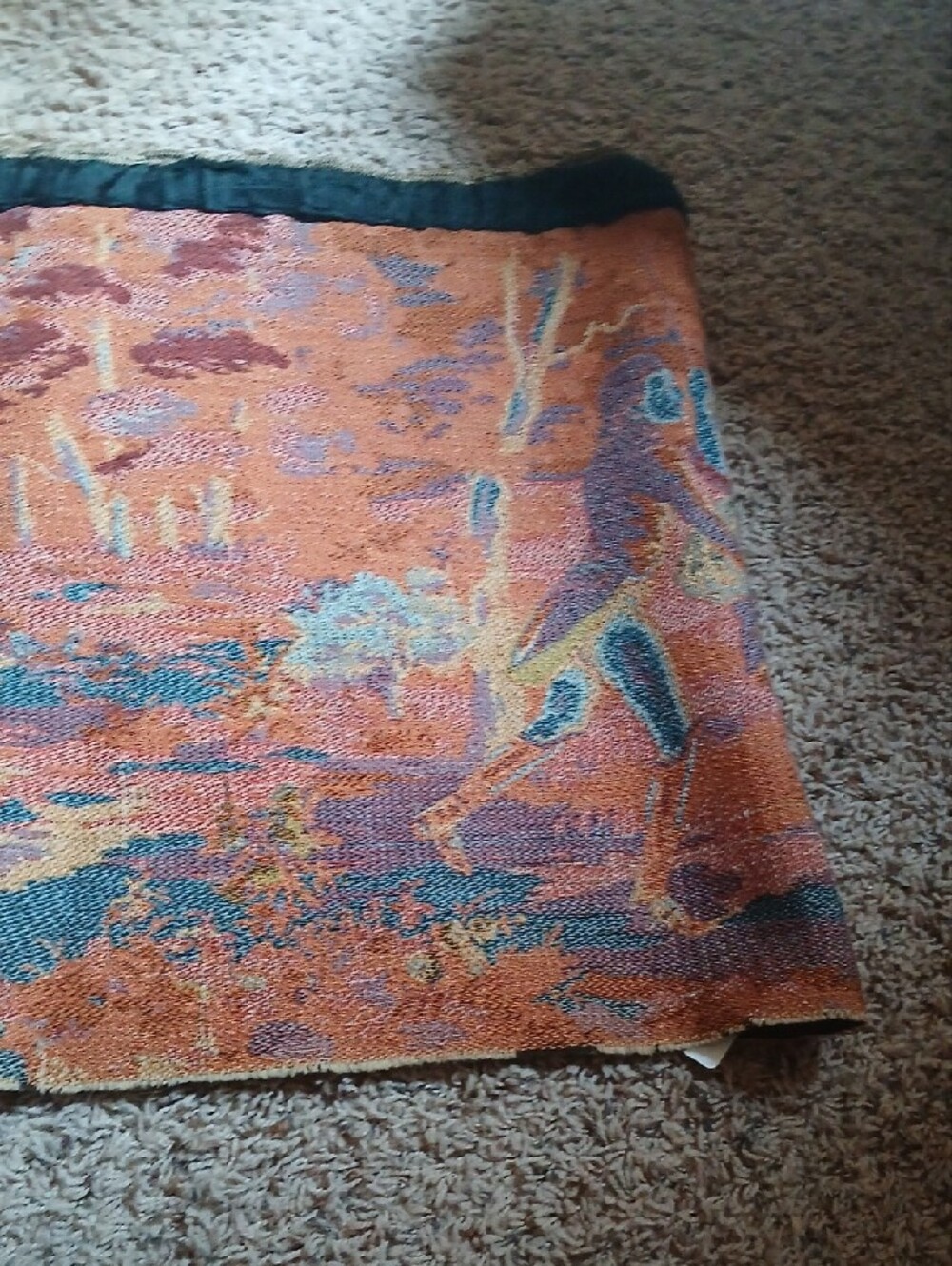 Vintage Tapestry Panel with Pastoral Couple in Soft Greens and Pinks - Picture 9 of 11
